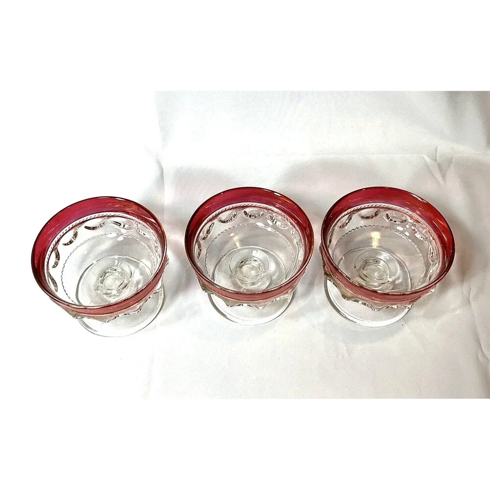 Tiffin Franciscan King's Crown Champagne Coupe X3 Cranberry Ruby Flashed Glass‎